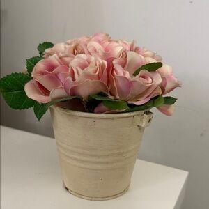 Pink Floral Arrangement in Cream Pot